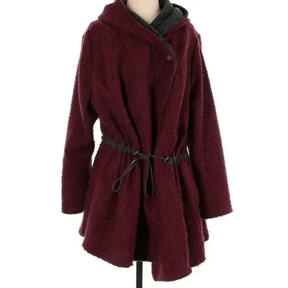 Free People Small Red Satellite Heavy Tweed Coat Jacket